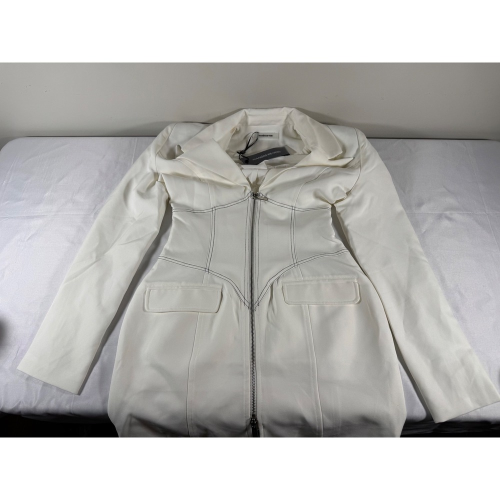 Maniere De Voir Off White Contrast Stitch Zip Front Corset Blazer Mini Dress NWT